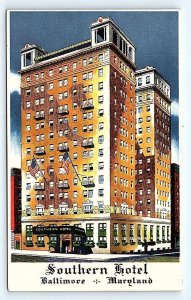 BALTIMORE, MD Maryland ~ SOUTHERN HOTEL c1940s Roadside  Postcard