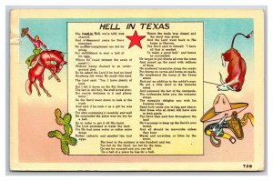 Hell In Texas Cowboy Poem Comic Greetings TX Linen Postcard R28