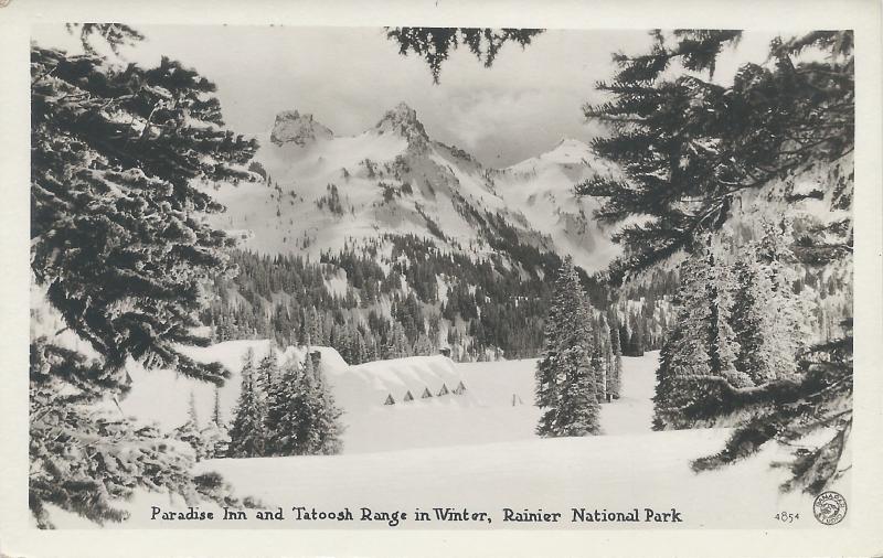 Paradise Inn & Tatoosh Range in Winter, Rainier National Park, Postcard, Unused