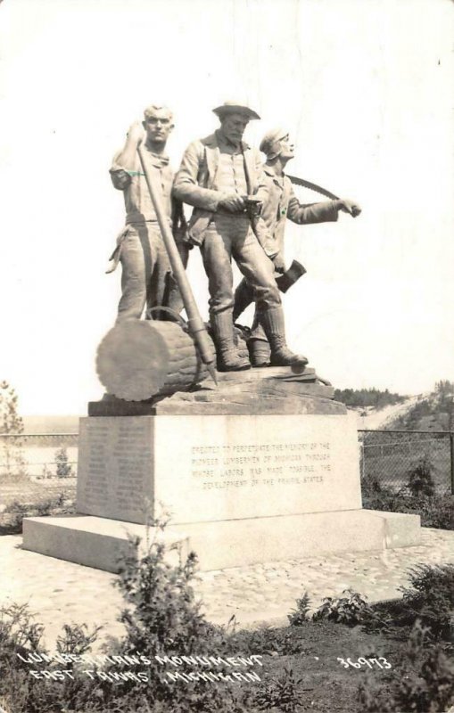 RPPC Lumberman's Monument, East Tawas, Michigan 1942 Vintage Postcard