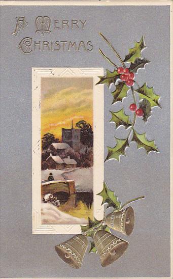 Christmas Landscape Scene and Holly 1908
