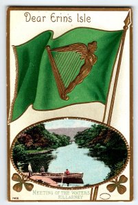 St Patricks Day Postcard Dear Erin's Isle Harp Flag Killarney Lake Julius Bien