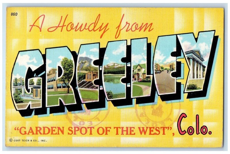 1948 A Howdy From Greeley Colorado CO, Large Letters Posted Vintage Postcard 