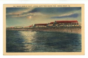 VA - Virginia Beach. Beach Scene at Night looking South   (crease)