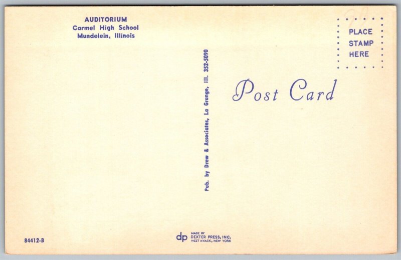 Vtg Mundelein Illinois IL Auditorium Carmel High School 1950s View Old
