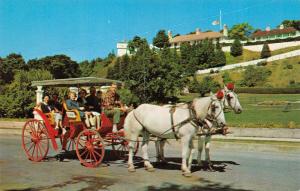 MACKINAC ISLAND, MI  Michigan   HORSES & CARRIAGE   Fort Behind  CHROME Postcard