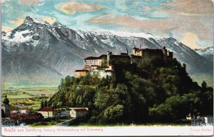 Austria Grüsse aus Salzburg Festung Hohensalzburg mit Untersberg Postcard C034