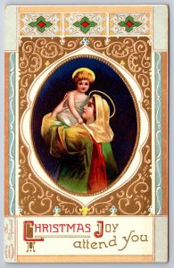 Ellen H Clapsaddle Christmas~Mother Mary Joyfully Lifts Blessed Child~Gold Oval