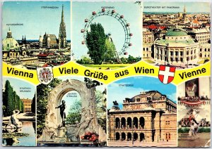 VINTAGE CONTINENTAL SIZED POSTCARD MULTIPLE SCENIC MINIVIEWS VIENNA AUSTRIA 1976