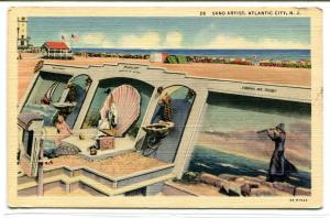 Sand Artist Art Atlantic City Beach New Jersey linen 1940s postcard