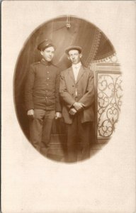 US Soldier in Uniform Friend Brother RPPC Dallas Texas Studio Photo Postcard W7