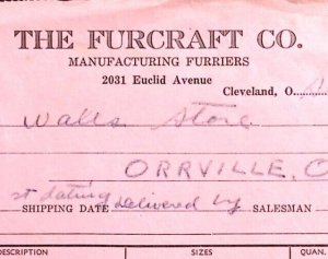 1937 THE FURCRAFT CO EUCLID AVE CLEVELAND OHIO BILLHEAD STATEMENT Z408