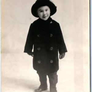 c1910s Adorable Little Girl Rare Smile RPPC Winter Coat Hat Real Photo Cute A160