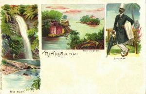 Trinidad B.W.I., Blue Basin Five Islands Scrusher 1899 Litho Multiview Postcard