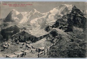 Eiger Monch and Jungfrau Peaks in Switzerland Postcard Posted 1910