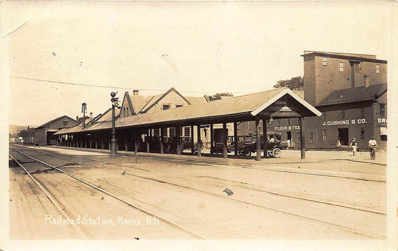 Keene NH Railroad Station Train Depot 1922 Cushing & Co. Real Photo Postcard