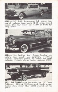 1957 BUICK ROADMASTER-1948 CADILLAC-1957 CHEVY NHRA-ADVERTISING POSTCARD