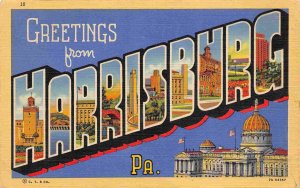 Greetings From Harrisburg Pennsylvania Large Letter 1940s linen postcard