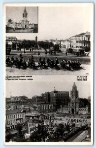 RPPC MOSCOW, RUSSIA Old and New STRASTNOY - PUSHKIN SQUARE 4x6 Postcard 1933