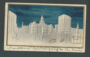 1912 Post Card Detroit MI City Hall & Campus Martius W/Gold Frame Blue &-----