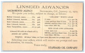 1902 Linseed Advances Standard Oil Company Sacramento California CA Postcard