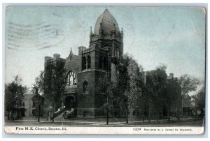 1909 First M.E. Church Exterior Building Road Decatur Illinois Vintage Postcard 