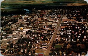 Postcard MB Brandon Downtown Aerial View Assiniboine River Bridge 1960s S101