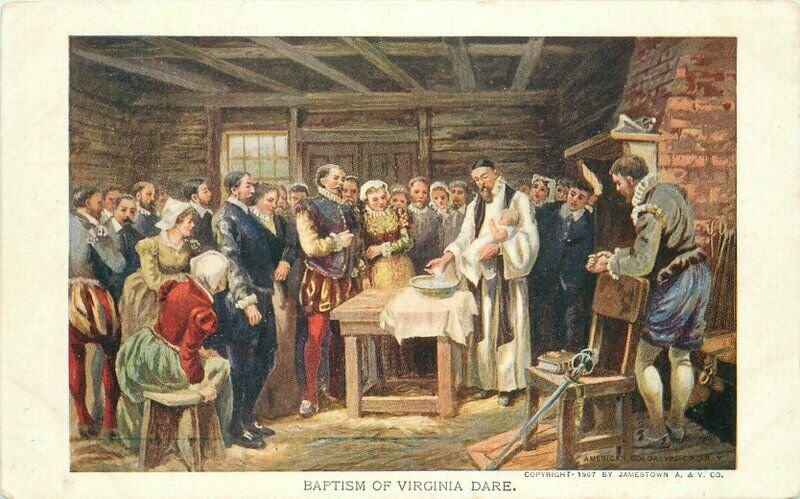 Baptism Virginia Dare Exposition Jamestown Virginia 1907 Postcard Seal 20-6094