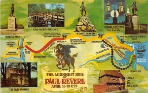 The Midnight Ride of Paul Revere USA Map Unused 