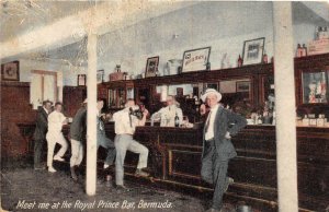 MEET ME AT THE ROYAL PRINCE BAR BERMUDA ALCOHOL WHITE HORSE SIGN POSTCARD c 1910