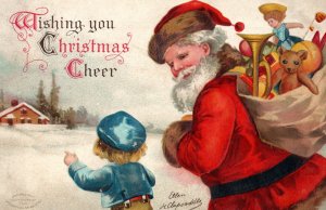 C. 1910 Fab Santa Claus Clapsaddle Toys Girl Christmas Vintage Postcard 2 P215