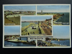 Dorset WEYMOUTH PORTLAND Novelty 5 Image Multiview & PULL-OUT c1950's Postcard