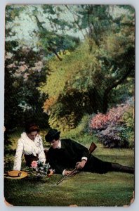 A Couple With A Rifle, Antique Greetings Postcard, Th. E.L. Series 935