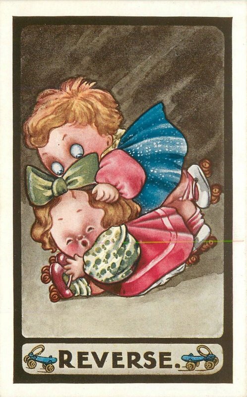 Postcard C-1910 Roller Skate reverse children comic humor Kute Kiddies 23-10999