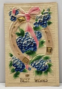 Heavily Embossed Best Wishes Floral Decor Horseshoe Greenville Pa Postcard G17