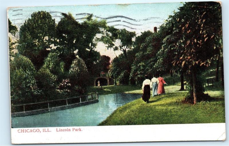 *1908 Chicago Illinois Lincoln Park Viaduct Women Vintage Postcard C14