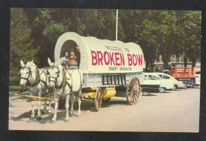 BROKEN BOW NEBRASKA COVERED WAGON DOWNTOWN STREEET SCENE POSTCARD