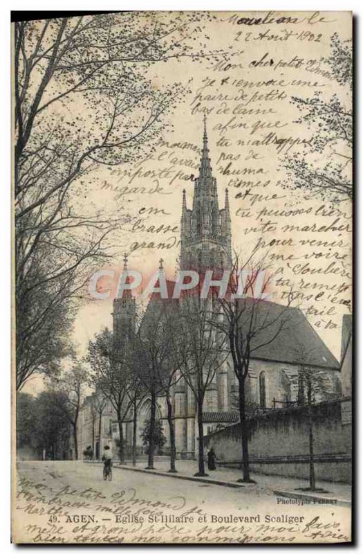 Old Postcard Agen Church St Hilaire and boulevard Scaliger