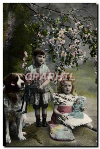 Old Postcard Fun Children Doll Dog