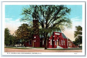 1942 M.E. Church and Lyon Memorial Oxford North Carolina NC Vintage Postcard