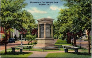 Vtg Augusta Georgia GA Monument to Four Southern Poets 1940s Linen Postcard