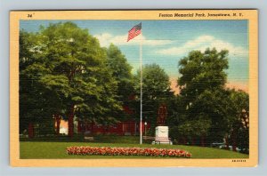 Jamestown NY, Reuben Fenton Memorial Park Statue Mansion Linen New York Postcard