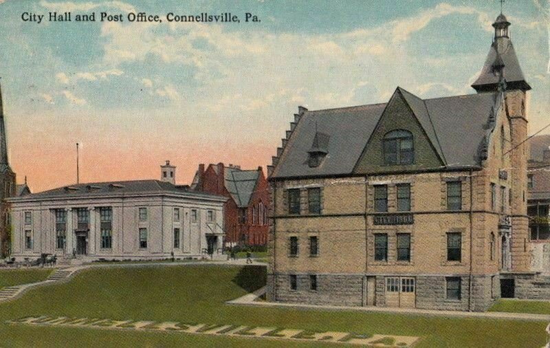 Postcard City Hall and Post Office Connellsville PA