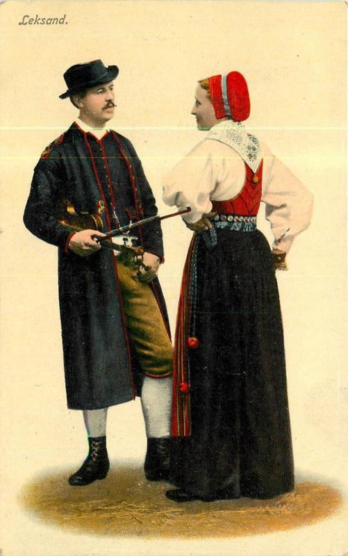 Leksand Couple In Native Costumes Divided Back Postcard