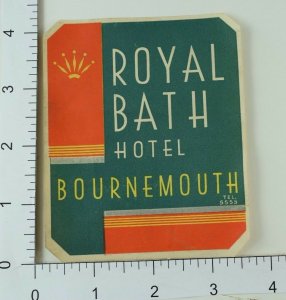 Circa 1930's-40's Poster Stamp Luggage Label Royal Bath Hotel Bournemouth E5