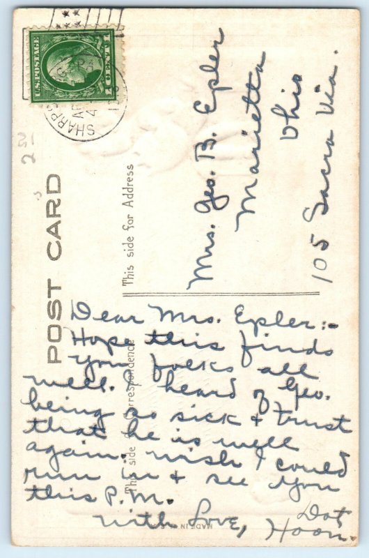 c1910's Easter Greeting Child Hatched Egg Chicks Embossed Marietta OH Postcard