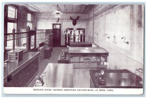 1909 Interior Banking Room German American Savings Bank Le Mars Iowa IA Postcard