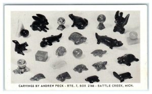 BATTLE CREEK, Michigan MI ~ Advertising ANDREW PECK Rock Carvings 1950s Postcard