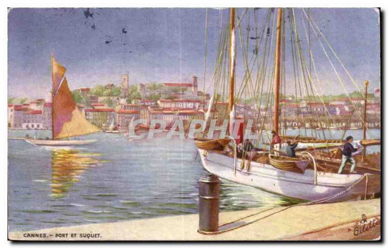 Cannes - Port and Suquet boats - Old Postcard