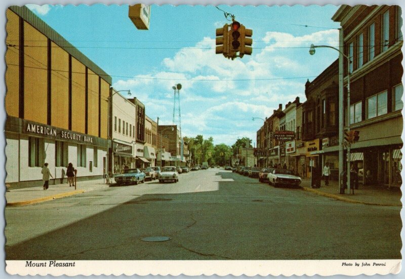 c1970s Mount Pleasant, MI Downtown Large Chrome Postcard Photo John Penrod 7P